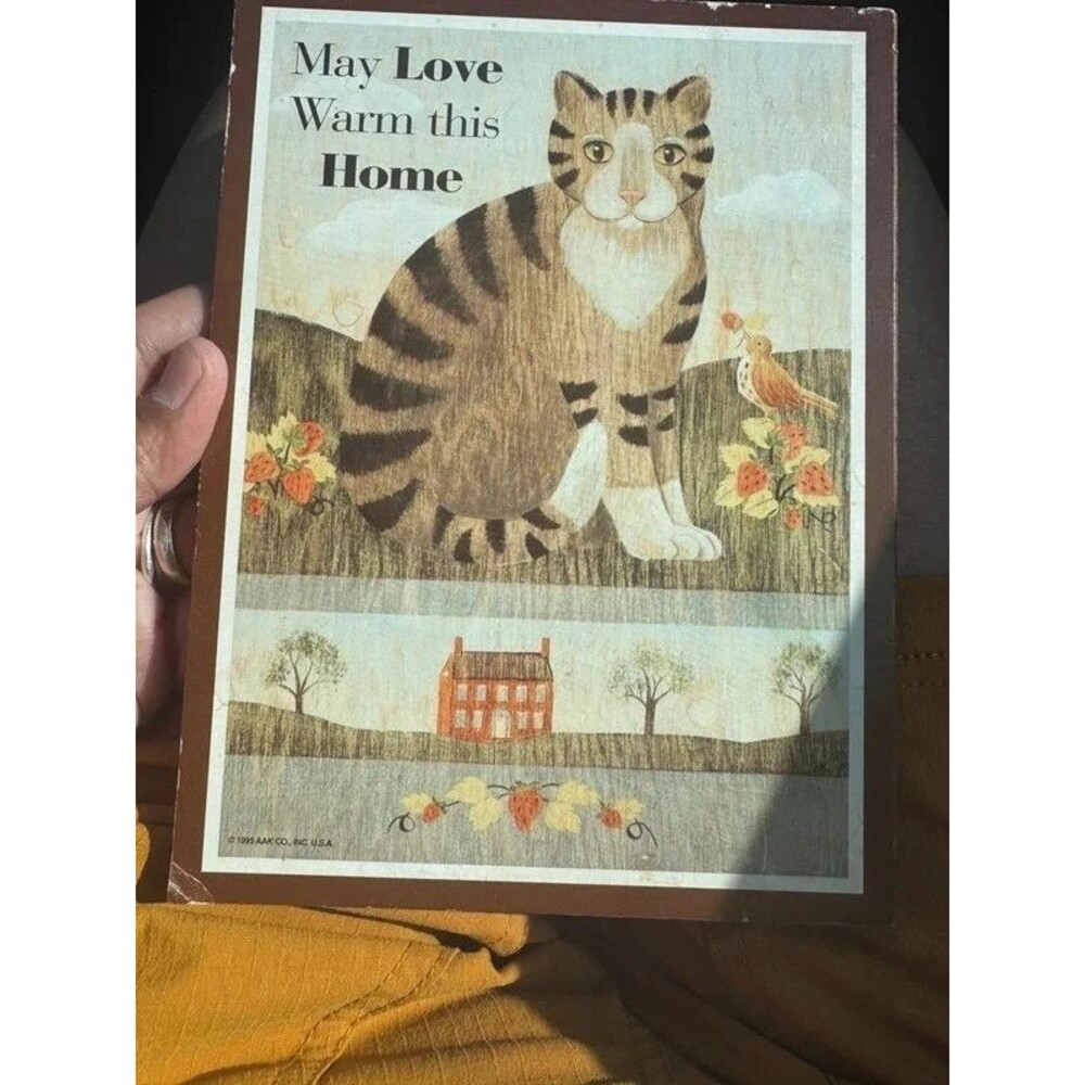 VTG: 1995 AAK Co May love warm this home :  Tabby Cat Folk Art Plaque 6x8